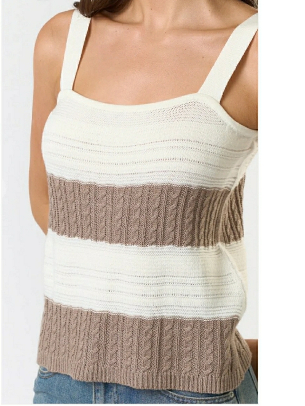 Splendid Nicola Sweater Tank Top In A Cream And Tan Color. Size: Small